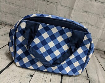 Monogram Lunch Bag-Bowler Style Royal Gingham