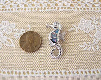 Opal seahorse sterling silver pendant