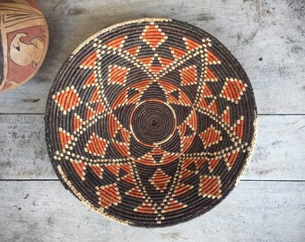 Woven Basket Bohemian Decor, Southwestern Decor, Coiled Basket Wall Decor, Basket Weaving, Eclectic Decor, Jungalow Decor, Flat Basket Wall
