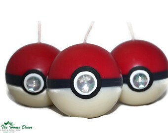 PokeBall Inspired Gemstone Button Handmade Soy Candle. Handpainted, Unscented. Pokemon Gift. Pokemon Go!