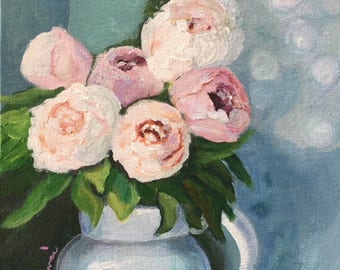 Morning Peonies - Renee Brennan, pink flowers, floral art, mother's day, cottage, farmhouse, pink peonies