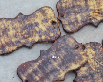 2 Pottery bead flat in a Copper Brown in a Fancy Swirl Shape, The Rosemary Bead