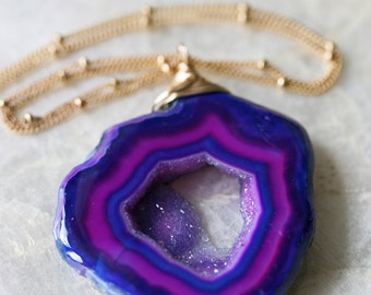 Druzy Necklace - Custom Druzy Geode Necklace - Blue Druzy - Purple Druzy - Geode Necklace