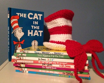 Cat in the Hat Dr. Seuss crochet Hat and Bow Tie Newborn Photo Prop