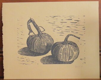 Mini Pumpkins Original Linocut Print