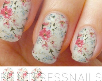 28pcs Full Cover Decal Wraps Strips total Printed Nail Wraps - Vintage Style Flower Pattern