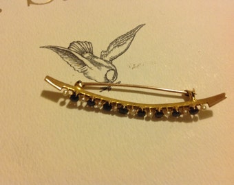 Elegant vintage pin brooch Sapphire pearl gemstones yellow gold 10k