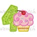 Birthday cupcake applique number 4 machine embroidery design instant download