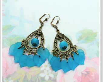 Earrings with Polarisperle and acrylic leaves Blue OHD-bro-001