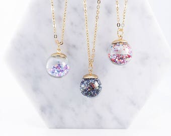 Snow globe necklace; snow globe; glass necklace; snow globe accessories; galaxy necklace;