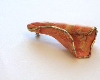 Barrette | Hair | Accessory | Hair Accessory | Large French Clip | Large Barrette | Sculpted Peach Swirl | Coral | Summer Hair Clip | Beach