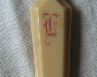 Antique French Ivory Button Hook---Monogram---7" Long---From 1900-1910