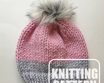 KNITTING PATTERN - Knitting Pattern // Knit Hat Pattern // Hat Knitting Pattern // Knit Hat // Two Toned Hat // Easy Knit Pattern // Knit