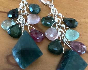 moss agate and tourmaline earrings
