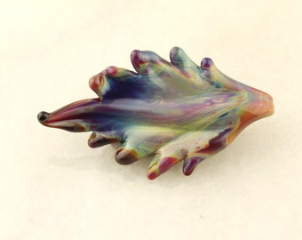 Lampwork Bead, Leaf Glass Focal Pendant, Blue, Purple, Burgundy, Green