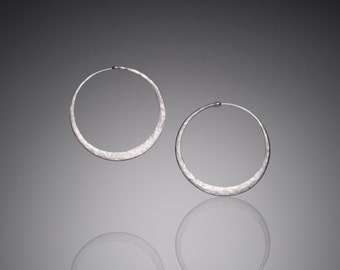 Hammered Silver Hoop Earrings // Lightweight Sterling Hoops // Everyday 1.5 inch Medium Sterling Silver Hoops // Gypsy Hoops Earrings