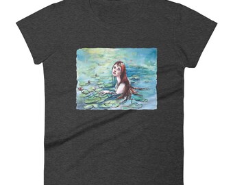 The Pond - Mermaid Fine Art Print Women's short sleeve t-shirt / Water Lily / Fairytale Art / Fantasy / Fairy Tale Lovers / Summer Shirt / N