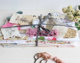 Mixed fabrics and trims scrap fabric bundle
