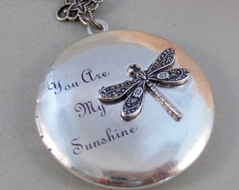 Sunshine Dragonfly,Locket,Silver Locket,Dragonfly,Antique Locket,Antique,Woodland,Love You,Fly,Wing. Handmade jewelry by valleygirldesigns.