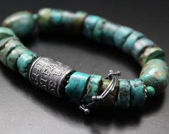 Genuine turquoise and Anne Choi bracelet - genuine turquoise jewelry - artisan quote bead bracelet - tribal boho bracelet - OOAK bracelet