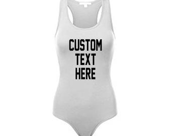 CUSTOM TEXT Any Color Racerback Bodysuit- Spandex Nylon Stretchy Comfortable Bodysuit One Piece Customize Racerback Bodysuit Personalize