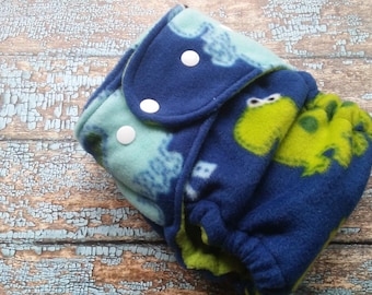 One Size Fleece AI2 Hybrid Fitted Organic Cotton Cloth Diaper Dinos All in Two