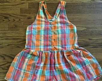 Most adorable vintage women's 1980's plaid romper. Size M