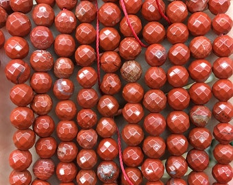 6mm red jasper beads, natural gemstone beads, jasper stone beads wholesale, round faceted semi precious beads in bulk 15''