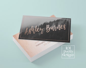 Rose gold business card template gold printable business card design modern business cards tropical business card photo mountain wood