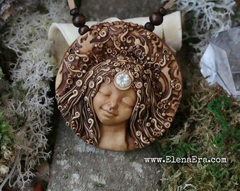 Lady Starlight Necklace, Polymer Clay Pendant, Goddess Necklace, Goddess Jewelry, Goddess Pendant, Lady Necklace, Love Woman, Magic Jewelry