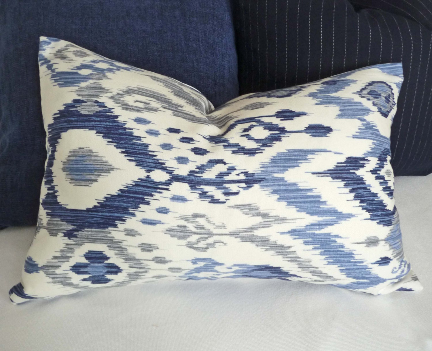 Blue Ikat Lumbar Pillows Blue Decorative Pillows Blue White