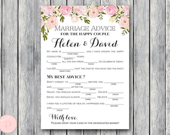 Peonies Marriage advice cards, Marriage advice cards, Wedding Mad Libs, Bridal Shower Mad Libs, Bridal Mad Libs, Mad lib advice WD67 TH13