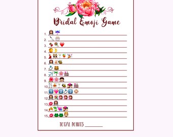 Bridal Shower Emoji Game, Wedding Emoji Pictionary Game, Emoji Pictionary Bridal Games, Bridal Shower Game, Emoji Game, Instant Download