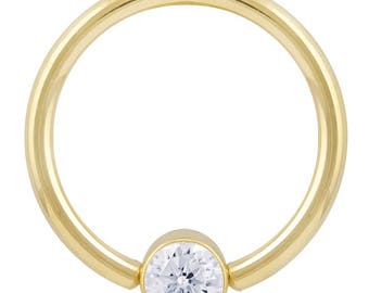 Cubic Zirconia Round Bezel 14K Yellow Gold Captive Bead Rings