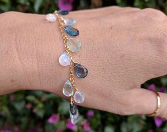 London blue topaz aquamarine moonstone bracelet / london blue topaz bracelet / moonstone bracelet / aquamarine bracelet