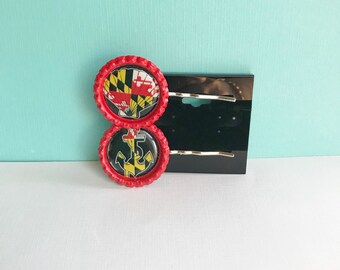 Maryland Hair Pins, Maryland Flag Bobby Pins, Maryland Nautical Hair Accessories, Set of 2 Maryland Flag Nautical Hair Pins, Anchor, Clam
