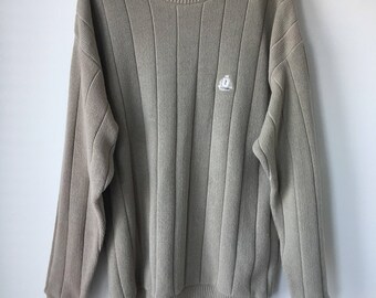 Vintage 80s Cotton Sweater Mens Izod Taupe beige pullover crew neck long sleeves Beach Bohemian Preppy sweater mens Medium chest 44"