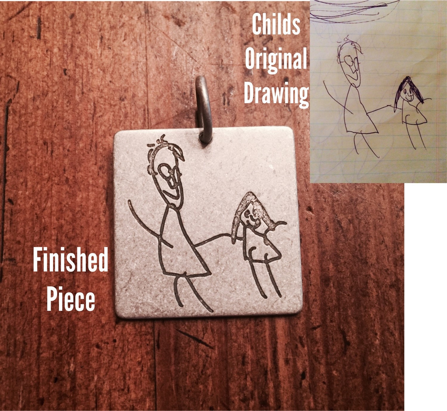 Turn your Childs Drawing into Jewelry Sterling Silver Custom