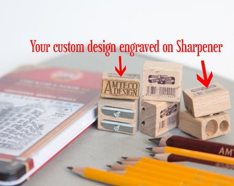 Laser engraved wooden Sharpener with 2 holes for normal and jumbo size pencils