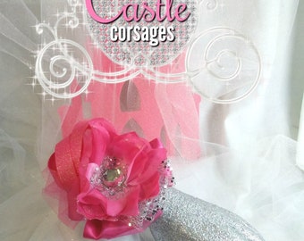 Fushia Prom Corsage, Wedding Corsage, Wrist Corsage, Silk Corsage, Bridesmaids Accessories, Women's Groups