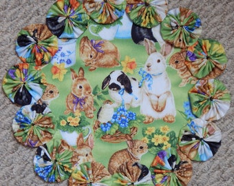 Spring Bunnies 12" Yo Yo Doily - Green