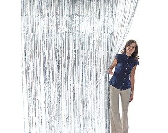 3' x 8' Silver Foil Metallic Birthday Door Curtain Photo Backdrop Prom Sequence Decor Wall Hanging glisten Tinsel Wedding Booth Decoration
