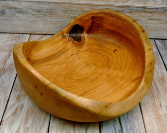 Wooden Centerpiece Bowl - Cherry Natural Edge Bowl - Rustic Bowl - Hand Carved Bowl - Cherry Bowl