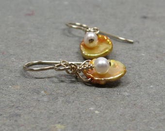 Gold Keshi Pearl Earrings White Freshwater Pearls Gold Earrings Gift for Her Gift for Girlfriend
