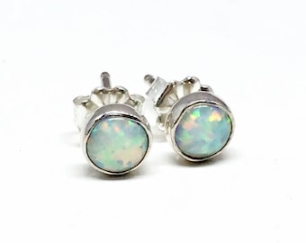 White Opal Stud Earrings - Sterling Silver- opal earrings - Gifts for Women - Mothers day gift - Tiny opal studs