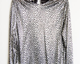 90s Cheetah Print Gold Lamé Blouse // Vintage Glam Long Sleeved Top // Size Medium