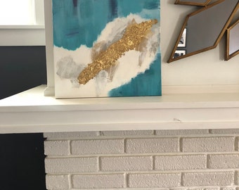 Hand Painted Abstract Acrylic Painting with Gold Leaf