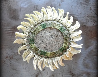 Floral Table Decor, Crochet Stone, Sunflower, Home Decor, Handmade, Original, Nature, Garden, Decorative Arts