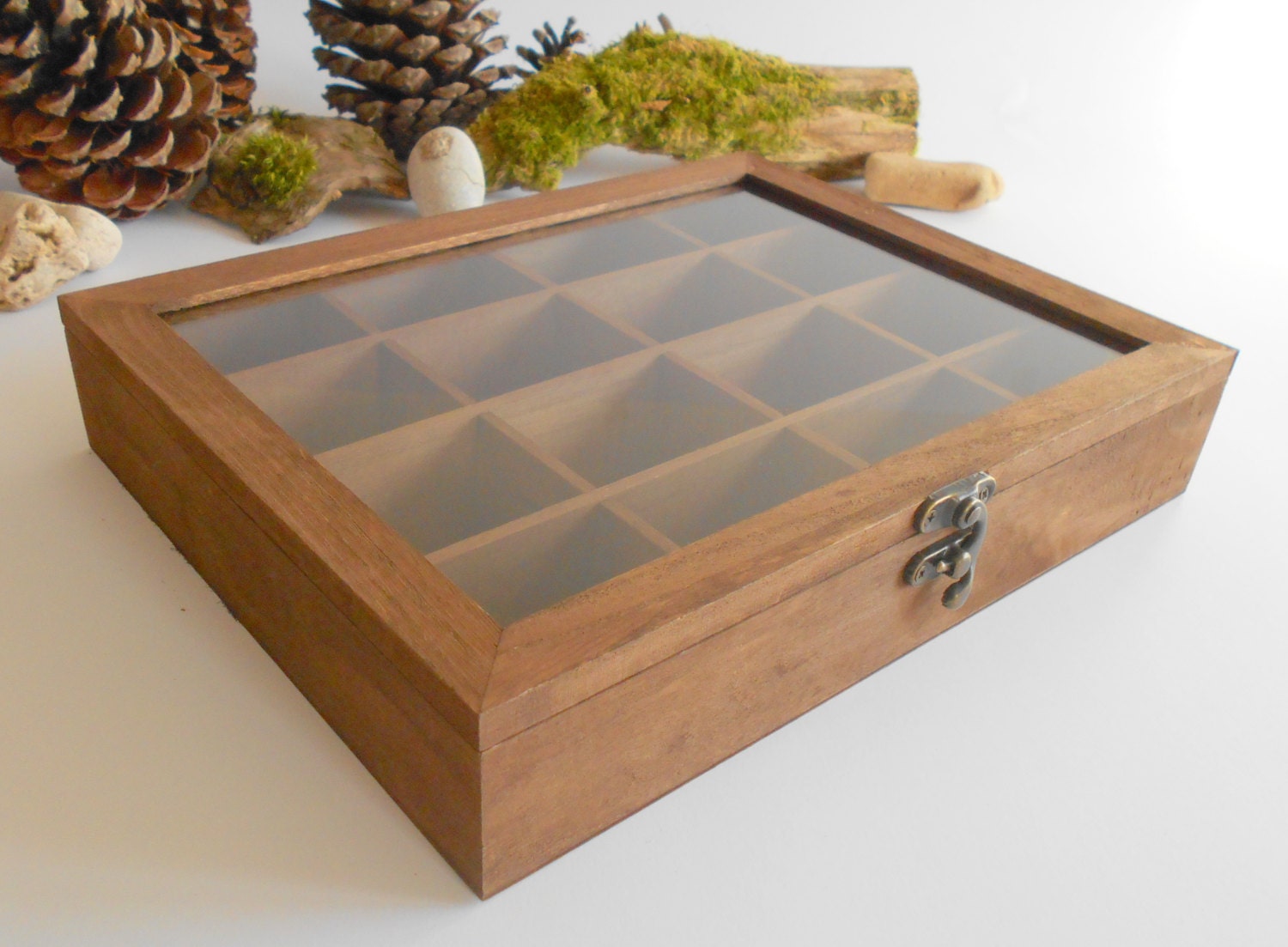 Wooden tea box with glass display jewelry box for small tea