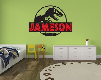 Jurassic World Jurassic Park Wall Decal Boy Name / Girl Name Room Wall Decor Vinyl Decal Sticker - Personalized Dinosaur Kid Room